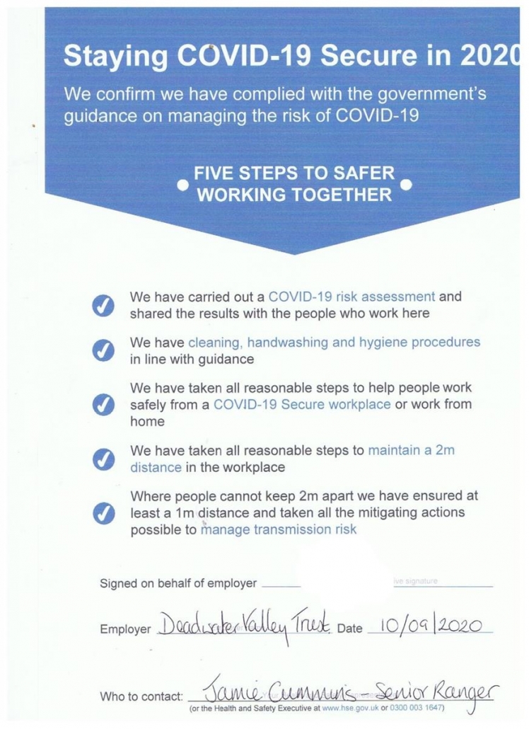 Covid Secure Certificate 2020 for Bordon Inclosure