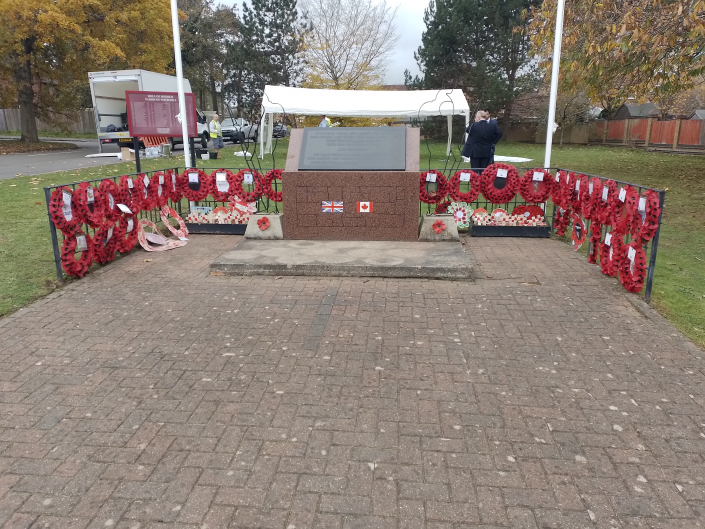 War memorial with wreaths