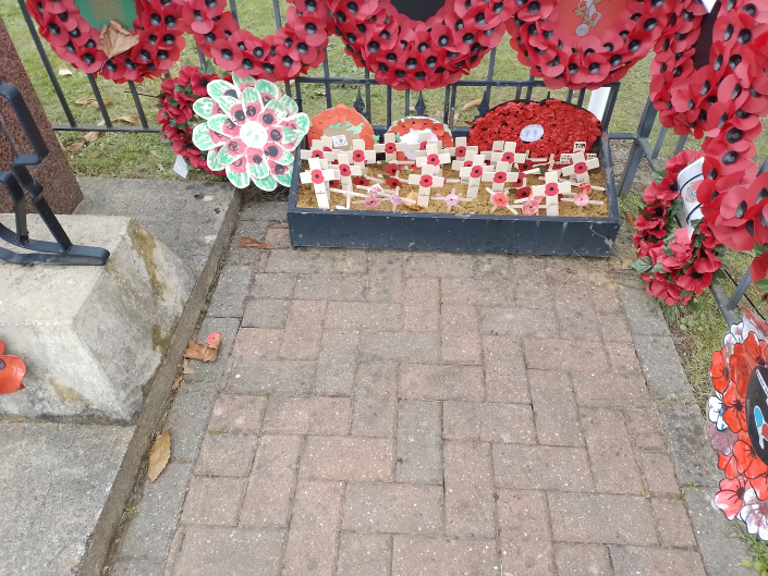 War memorial with wreaths
