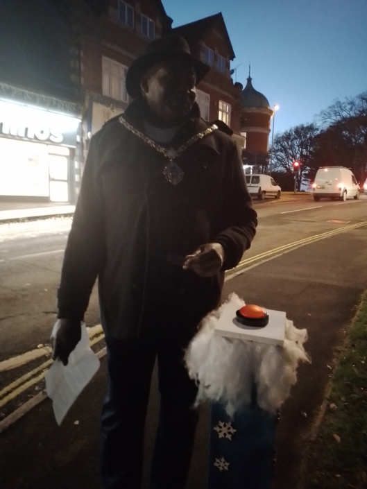 Town Mayor with buzzer and Christmas lights
