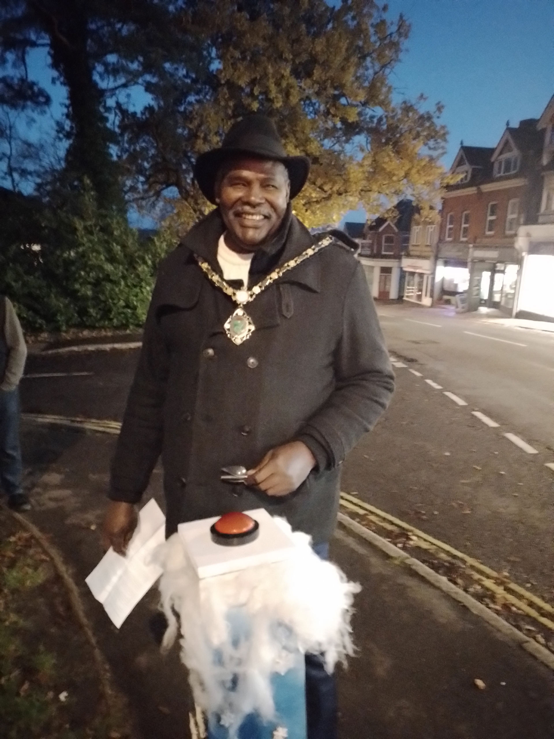 Town Mayor with buzzer and Christmas lights