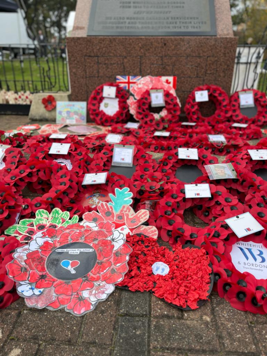 Wreaths in front of War Memorial